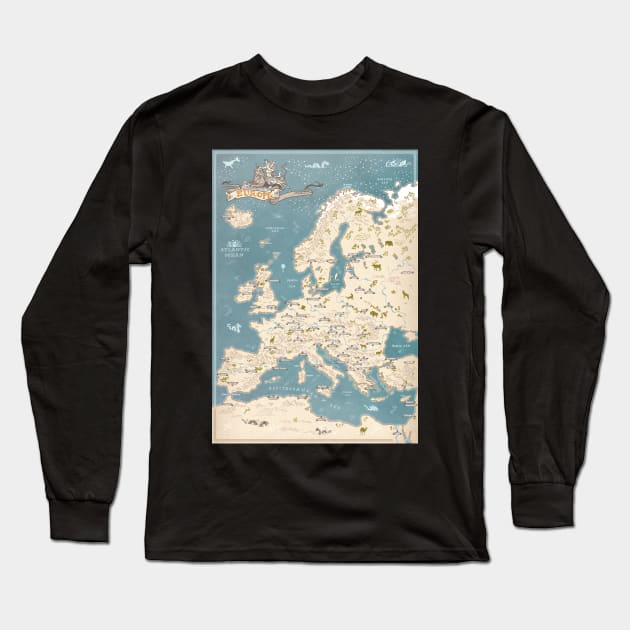 Europe map hand drawn illustrations Long Sleeve T-Shirt by qpiii